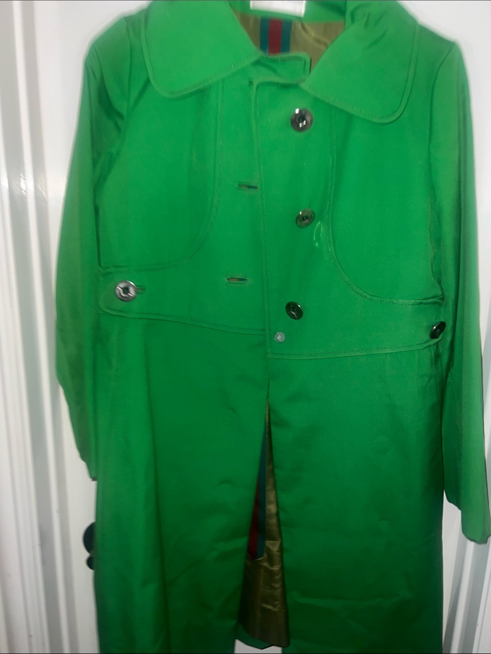 Green Women's Trench Coat - Classic Button Front